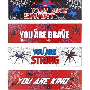 4pcs Spider Web Bedroom Wall Decor, 11.81x3.15in Wood Spider Man Theme Room Wall Hanging with Motivational Sign Hanging Inspirational Wall Decor for Nursery Playroom Kindergarten