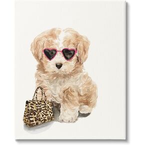 Stupell Industries Trendy Puppy with Purse Canvas Wall Art Design by Masey St. Studios