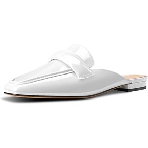 TNYNFBEB Backless Loafer Shoes for Women Square Toe Slip-on Mule Flats Patent Leather Summer Work Dress Shoes