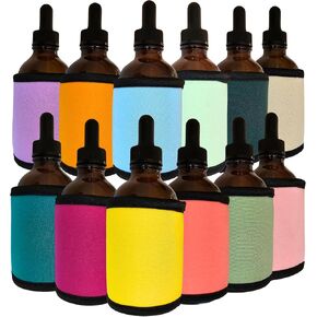 TahoeBay 2 Oz Dropper Bottle Sleeves (12-pack) Thick Neoprene Protector for Tincture Glass Bottles with Eye Droppers for Essential Oils