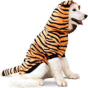 Dog Tiger Halloween Costume Pet Cosplay Tiger Clothes Cat Hoodie Coat Dogs Warm Apparel and Pet Winter Clothes(S)
