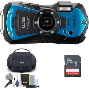 PENTAX WG-90 Compact Camera (Blue) Bundle with Accessory Cleaning Kit Bag and 64GB Ultra SDXC UHS-I Memory Card (3 Items)