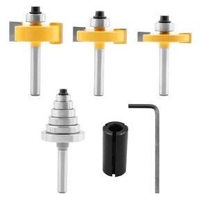 1/4 Inch Shank Rabbet Router Bit Set, 3 PCS Rabbeting Router Bit with 6 Bearings Set (1/16", 1/8", 3/16", 1/4", 5/16", 3/8" Bearings), Interchangeable Bearings with 1/4" to 1/2" Router Collet(Yellow)