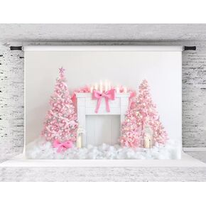 Kate 8x8ft Christmas Photography Backdrop Fireplace Backdrop Pink Tree Interior Party Decoration