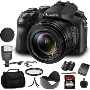 Panasonic Lumix DMC-FZ2500 Digital Camera (DMC-FZ2500) - Bundle - with 256GB Memory Card + DMW-BLC12 Battery + Digital Flash + Soft Bag + 12 Inch Flexible Tripod + Cleaning Set + More