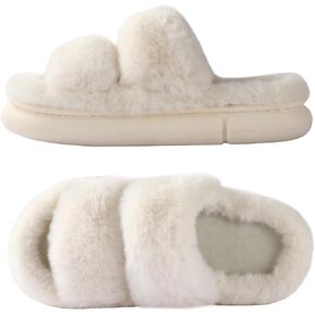 Ankis Fuzzy Slippers for Women - Ultra-Soft Skin-friendly Dual-Strap Furry Slippers | EVA Cushioned Non-Slip Sole | Cozy Memory Foam Women House Slippers | Indoor and Outdoor Cloud Slippers
