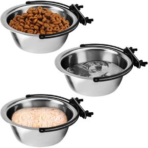 kathson Dog Bowl for Crate, 3 PCS Stainless Steel Dog Crate Water Bowl with Clamp Holder Hanging Metal Dog Feeding Dishes No Spill Pet Crate Bowl for Cat Puppy Small & Medium Pets (8.5 * 2.7in)