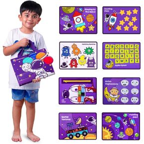 Space Busy Board,Montessori Busy Board for Toddlers,Safe & Engaging,Enhance Motor Skills & Preschool Learning Activities, Airplane Travel Sensory Toys for Kids,Birthday Gift for Boys & Girls