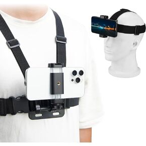 POV Phone Chest Mount for iPhone, Head Mount Camera for Recording Vlog Body Harness Strap Holder Clip Kit for Gopro, for DJI Osmo Pocket 3, for Insta360 X3 X4, for Samsung Accessories