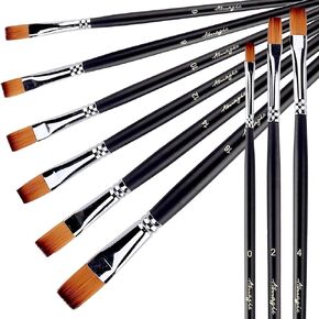 Amagic Fan Brush Set- Artist Soft Anti-Shedding Nylon Hair Paint Brushes for Acrylic Watercolor Oil Painting - Long Wood Handle with Storage Case, Set of 6