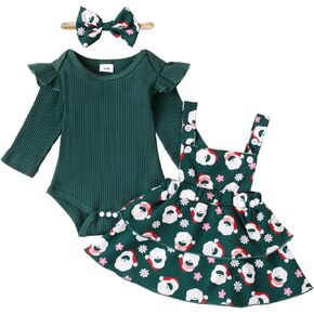 Willow Dance Infant Baby Girl Christmas Outfit Newborn Ruffle Romper Skirt Set with Cute Snowman Tutu Skirt 3Pcs Clothes Set