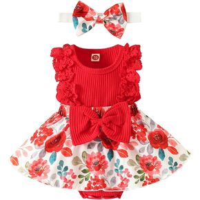 Infant Baby Boys Girl Romper Dress Floral Long/Short Sleeve Lace Skirt Bodysuit Hairband Sunflower Clothes 2PCS Set