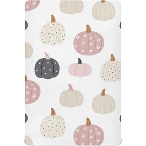Pfrewn Fall Autumn Crib Sheets for Boys Girls Boho Autumn Macrame Pumpkin Pink Fitted Crib Sheet for Mini Stretch Soft Toddler Baby Playard Mattress Sheet Thanksgiving Decor, 39x27x5IN
