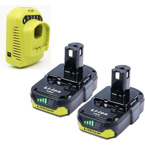 2-Pack 3.0Ah Replacement Batteries and Rapid Charger for Ryobi 18V Tools