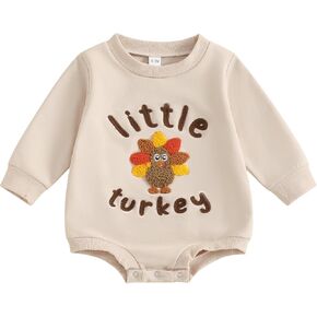 Lamuusaa Newborn Baby Girl Boy Thanksgiving Outfit Cutest Turkey Romper Crewneck Pullover Sweatshirt Fall Clothes 0-18M