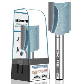 KEENTECH Carbide Tipped Double Flute Straight Router Bit, 1/2 Inch Shank Router Bit with Heat Resistance Coating 1/2" Dia. Cutting Depth 1-1/4" for Woodworking Grooving, Dadoing, Edge Profiling