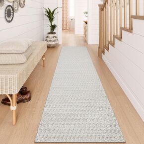 KIMODE Hallway Runner Rug 2x6, Washable Kitchen Runner Rug with Non-Slip Rubber Backed,Cotton Braided Low Pile Tan Boho Runner Rug for Entryway Indoor,Floor Carpet Runner for Bedroom Bathroom