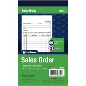 Adams Sales Order Book, 3-Part, Carbonless, 4-3/16" X 7-3/16" Inch, 50 Sets, White, Canary and Pink (TC4705)