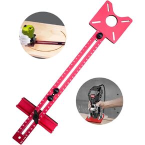 Router Milling Groove Bracket 3 in 1 Milling Groove Bracket, Adjustable Router Jig Cabinet Hardware Jig Router Circle Cutting Jig, Woodworking Drilling Hole Doweling Guide Punch Locator (400mm), Red