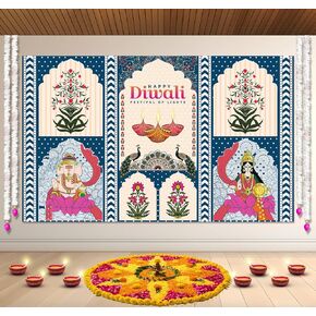 IndoTribe Large Happy Diwali Banner Purple - 72x44 Inch, Diwali Decorations for Home|Kathak Dancer Diwali Backdrop for Indian Decorations for Pooja | Indian Pooja Backdrop | Deepavali Decorations