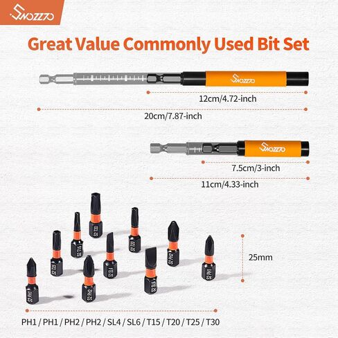 22PCS 1/4" Hex Shank Magnetic Drive Guide Set(Length: 3.15" + 4.72"), & Screwdriver Bit Set(S2 Steel) with Bit Holder,for Prevent Wood Screws Shaking When Driving,Suitable for Wood Processing in Saudi Arabia