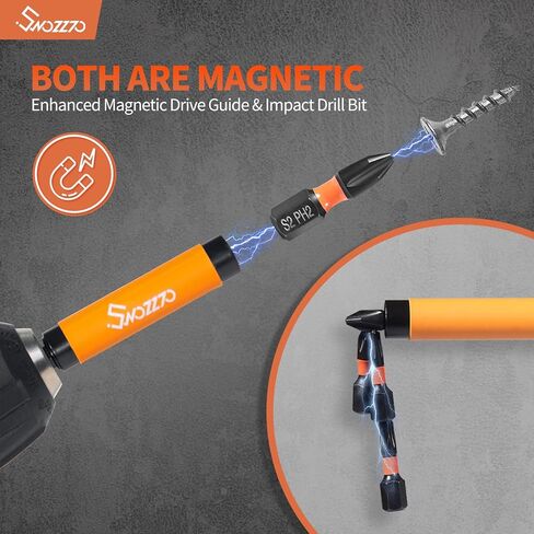 22PCS 1/4" Hex Shank Magnetic Drive Guide Set(Length: 3.15" + 4.72"), & Screwdriver Bit Set(S2 Steel) with Bit Holder,for Prevent Wood Screws Shaking When Driving,Suitable for Wood Processing in Saudi Arabia