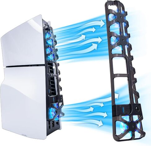WUXIDIXI Cooling Fan for PS5 Slim, High-Speed Rotational Cooling System with Blue LED Light, Quiet Cooler Accessories for PS5 Slim Digital & Discs Edition with USB 3.0 Port - Black in Saudi Arabia