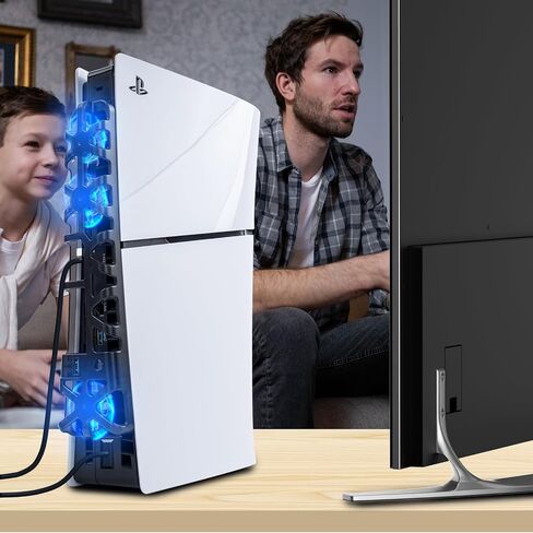 WUXIDIXI Cooling Fan for PS5 Slim, High-Speed Rotational Cooling System with Blue LED Light, Quiet Cooler Accessories for PS5 Slim Digital & Discs Edition with USB 3.0 Port - Black in Saudi Arabia