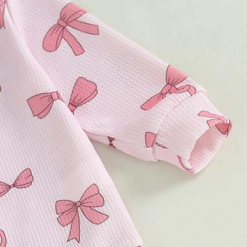 NZNDSHD Fall Baby Girl Clothes Ruffle Long Sleeve Bow Print Sweatshirt Top Pants Set 2Pcs Waffle Knit Outfit in Saudi Arabia