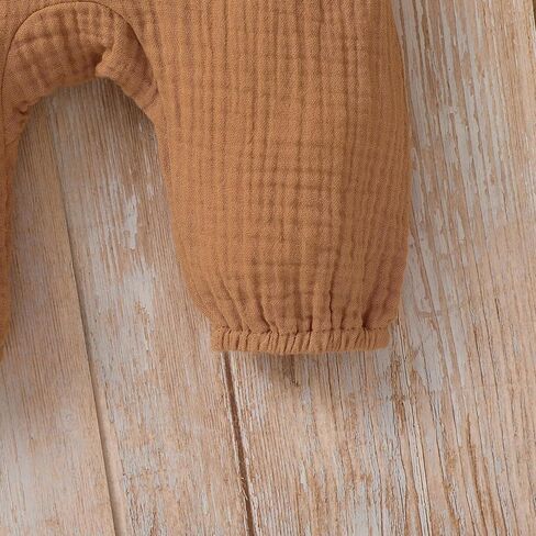Baby Girl Ruffle Romper Solid Color Button Long Sleeve Jumpsuit Fall Newborn Coming Home Outfit Headbands in Saudi Arabia