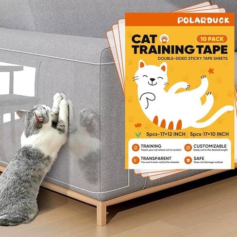 Anti Cat Scratch Furniture Protector: Double Sided Self-Adhesive Tape Furniture Guards Anti Cat Scratch for Sofa - Couch Protector for Dog, Keep Pet Off Couch | 12 Pack No Pins in Kuwait