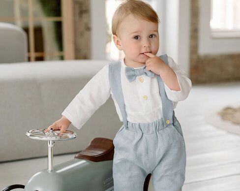 Fall Outfit Infant Baby Boy Gentleman Long Sleeve Linen Romper Shirt Suspender Pants Overall 2Pcs Suit Clothes Set in Saudi Arabia