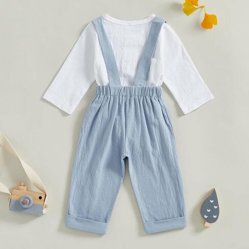 Fall Outfit Infant Baby Boy Gentleman Long Sleeve Linen Romper Shirt Suspender Pants Overall 2Pcs Suit Clothes Set in Saudi Arabia