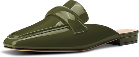 TNYNFBEB Backless Loafer Shoes for Women Square Toe Slip-on Mule Flats Patent Leather Summer Work Dress Shoes in Saudi Arabia