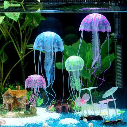 Yellow Aquarium Artificial Glowing Jellyfish Fish Tank Ornament Aquarium Silicone Decoration, Aquarium Décor Thematic Ornaments, Aquarium Décor in Saudi Arabia
