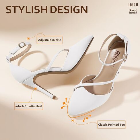 IDIFU IN4 Women's Pumps Closed Toe Heels Stiletto High Heels Dress Shoes for Women Wedding Prom Dressy Party Bridal Shoes Trendy Strappy Pointed Toe Ankle Strap Heels Pumps in Kuwait