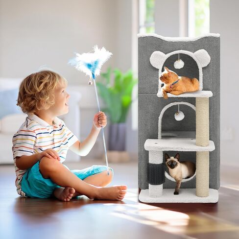 YIATHOME 2 Storey Cat House, Cat Beds for Indoor Cats, Small Cat Condo with Scratch Post and Hideaway Cave, Modern Cat Cube Playhouse for Multi Kittens, Extended Style, Brown in Saudi Arabia