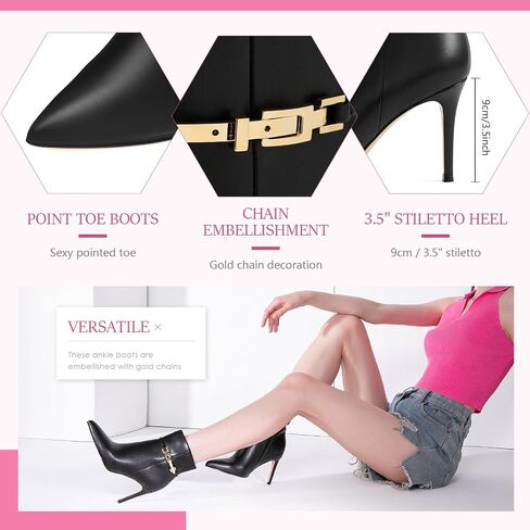 MIRAAZZURRA Ankle Boots for Women Pointed Toe Stiletto High Heel Chain Side Zipper Ankle Booties for Party Date Dress in Saudi Arabia