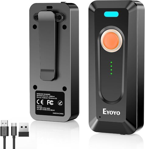 Eyoyo 2D Bluetooth Barcode Scanner with Clip, 2000mAh Battery with Level Indicator, Portable Mini Wireless QR Bar Code Reader for Library Book Inventory Compatible with iPhone, iPad, Android Phone in Saudi Arabia