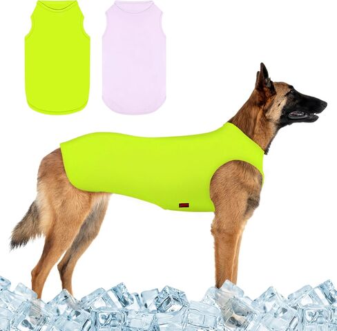 2 Pack Dog Shirts, Ice Pet Vest Dog Clothes for Instant Cooling, Lightweight Breathable Sleeveless T-Shirts for Large Dogs, Light Purple+Fluorescent Green (2XL) in Saudi Arabia