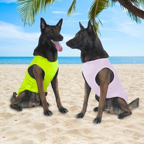 2 Pack Dog Shirts, Ice Pet Vest Dog Clothes for Instant Cooling, Lightweight Breathable Sleeveless T-Shirts for Large Dogs, Light Purple+Fluorescent Green (2XL) in Saudi Arabia