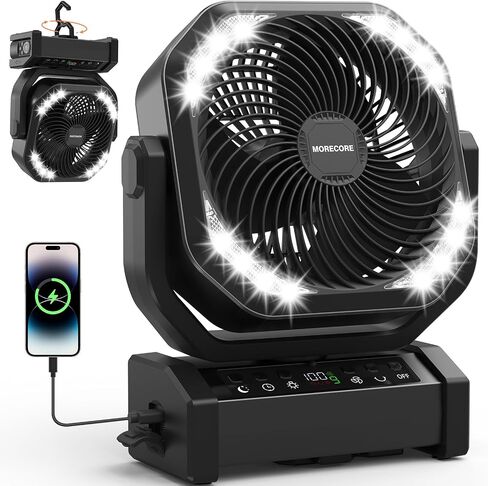 MORECORE 20000mAh Rechargeable Camping Fan with Light, 112HRS Running, 9-Speed, Auto Oscillating, Timer, LED Digital Display, 270°Pivot with Hook for Tent RV Emergency Garage in Saudi Arabia