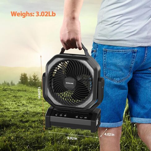 MORECORE 20000mAh Rechargeable Camping Fan with Light, 112HRS Running, 9-Speed, Auto Oscillating, Timer, LED Digital Display, 270°Pivot with Hook for Tent RV Emergency Garage in Saudi Arabia
