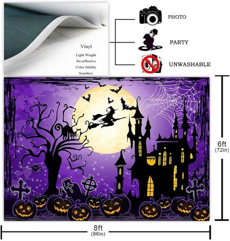 خلفيات Avezano Halloween للتصوير الفوتوغرافي الأرجواني السماء والقمر ضوء القلعة اليقطين فانوس حفار القبور خلفية الهالوين للأطفال ديكور حفلات الأطفال التقطت الصور (7x5ft) in Saudi Arabia