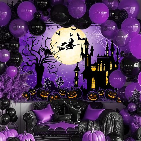 خلفيات Avezano Halloween للتصوير الفوتوغرافي الأرجواني السماء والقمر ضوء القلعة اليقطين فانوس حفار القبور خلفية الهالوين للأطفال ديكور حفلات الأطفال التقطت الصور (7x5ft) in Saudi Arabia