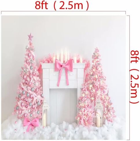 Kate 8x8ft Christmas Photography Backdrop Fireplace Backdrop Pink Tree Interior Party Decoration in Saudi Arabia
