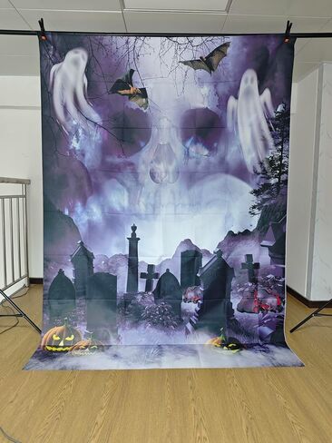 5x7FT هالوين قبر خلفية الجمجمة السماء مخيف شبح اليقطين الخفافيش مقبرة رهيبة ليلة التصوير خلفية علامة مميزة هالوين حزب الأسرة عطلة راية in Kuwait
