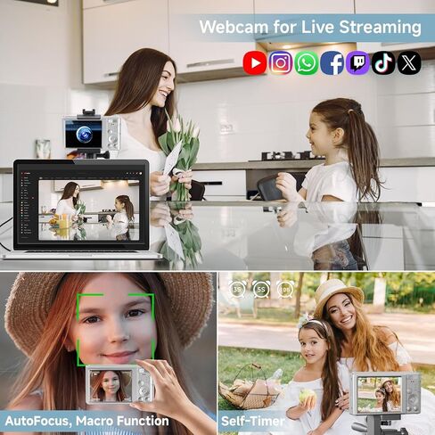 كاميرا رقمية سوداء 2024 أحدث كاميرات رقمية بدقة 4K بدقة 44 ميجابكسل للمراهقين، كاميرا رقمية للتوجيه والتقاط الصور للأطفال مع تكبير 16X، بطاقة SD سعة 64 جيجابايت، كاميرا صغيرة مدمجة للأولاد والبنات المراهقين هدية للأطفال in Kuwait