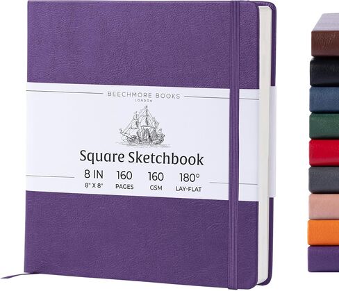 BEECHMORE BOOKS Art Sketch Book, Square 156 Pages 8 x 8 inch, Hardcover Leather Artist Sketchbook, Blank Sketch Pad for Drawing, Painting Supplies, Thick 160gsm Cream Paper, Boxed for Gifts in Kuwait