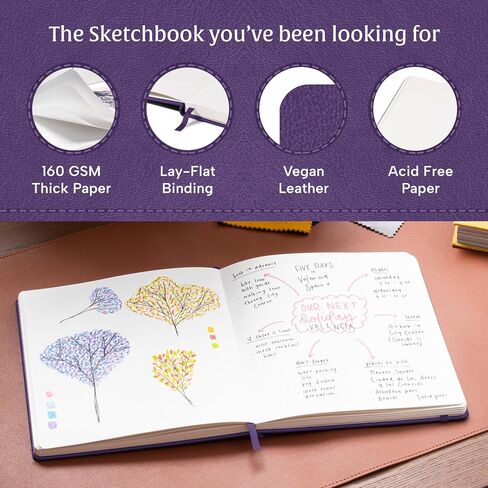 BEECHMORE BOOKS Art Sketch Book, Square 156 Pages 8 x 8 inch, Hardcover Leather Artist Sketchbook, Blank Sketch Pad for Drawing, Painting Supplies, Thick 160gsm Cream Paper, Boxed for Gifts in Kuwait